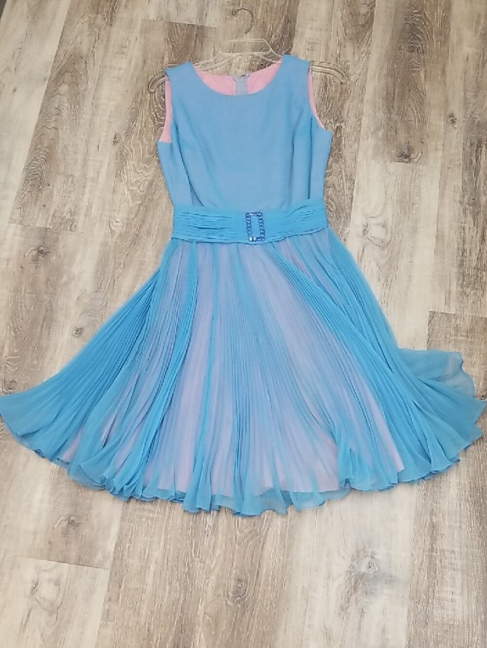Vintage Miss Elliette Sky Blue and Mauve Chiffon Dress